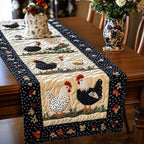 Black and White Hens on Cream Table Runner