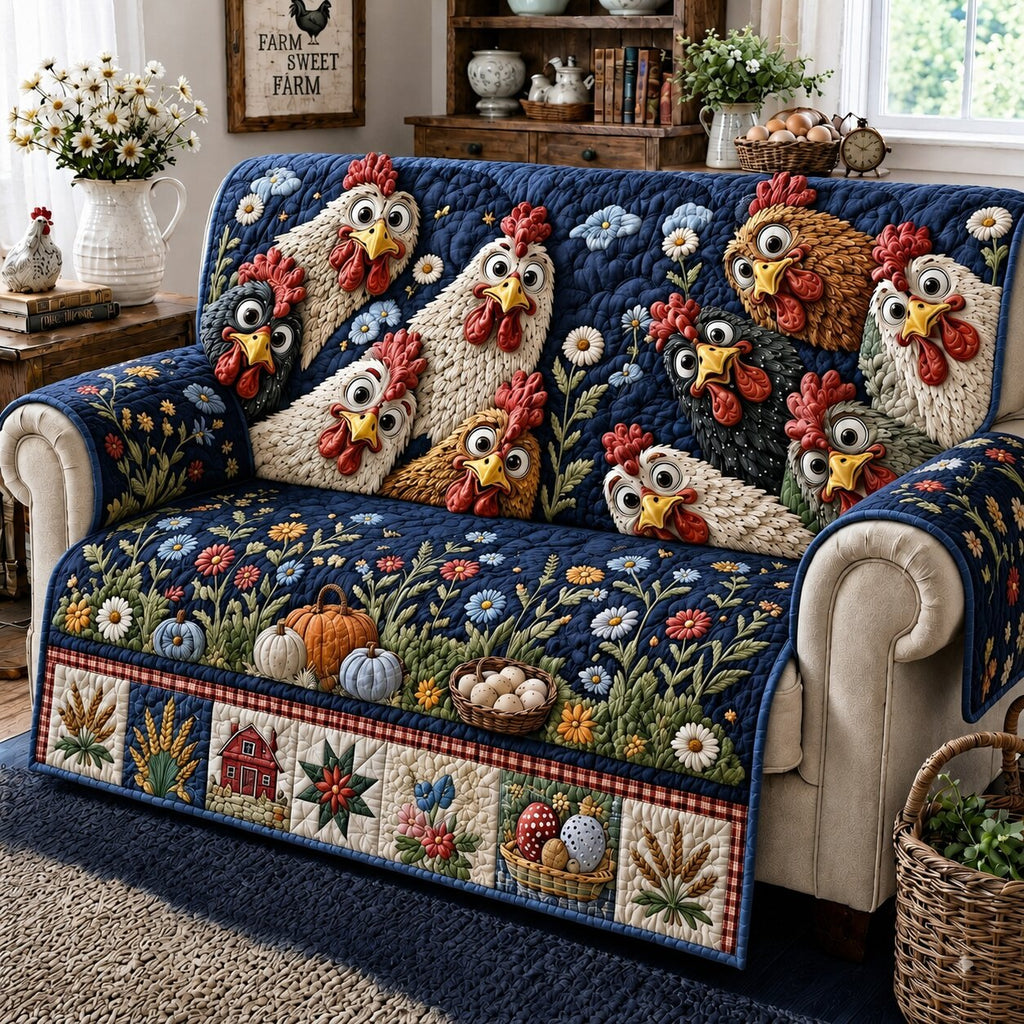 Farmhouse Chickens Love Sofa Cover