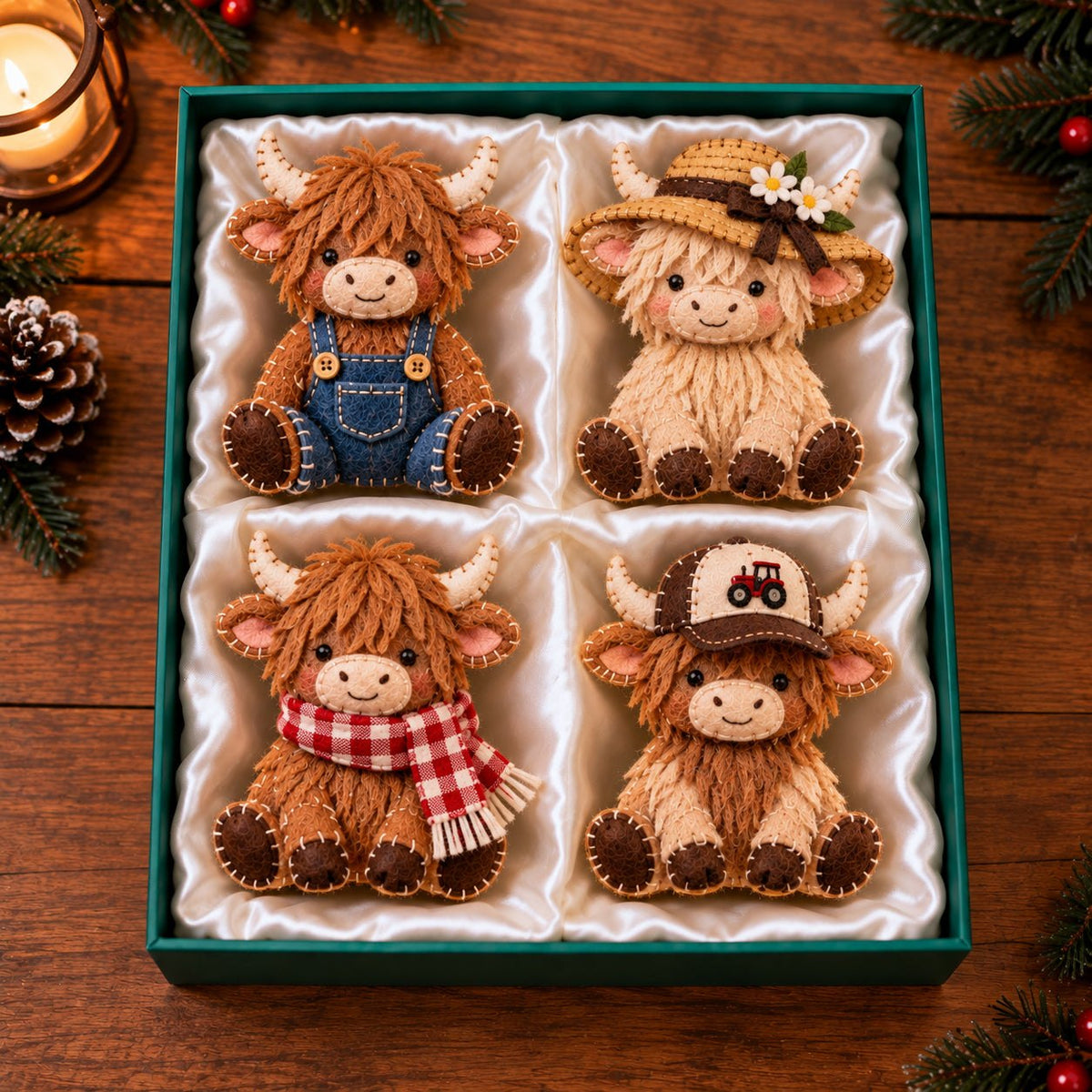 Overalls Farmhouse Highland Cow Ornament Gift Set