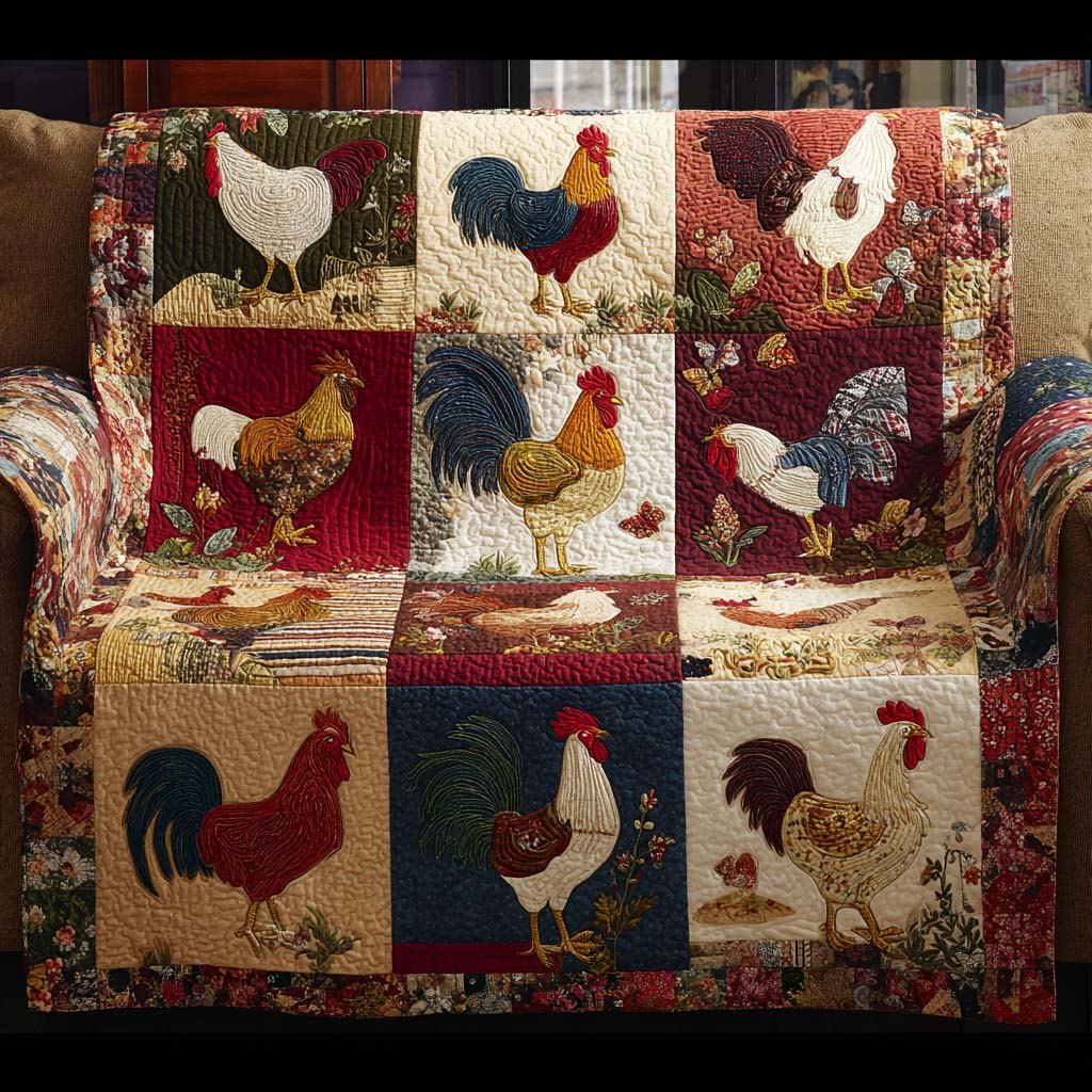 Farmhouse Rooster Blocks Sofa Cover
