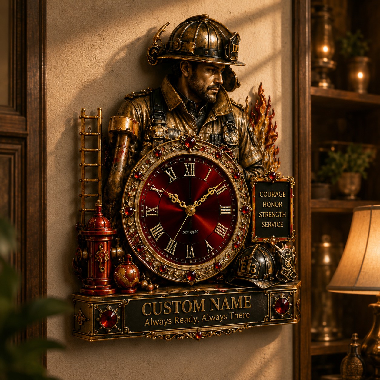 Firefighter Custom Name Wall Clock — personalized with a custom name