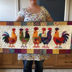 Roosters on Patchwork Stripes Table Runner