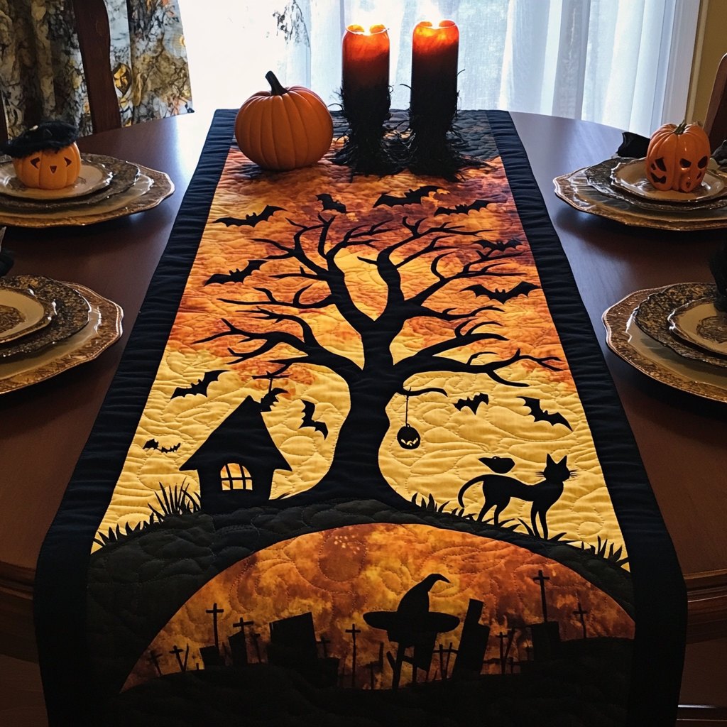 Feline Moon Rise Table Runner