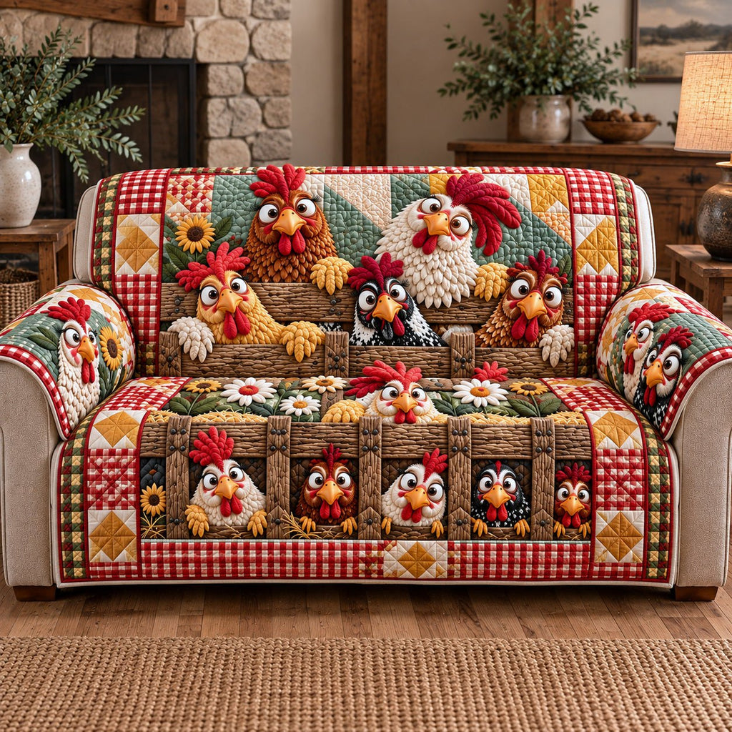 Fence Peeking Roosters Sofa Cover