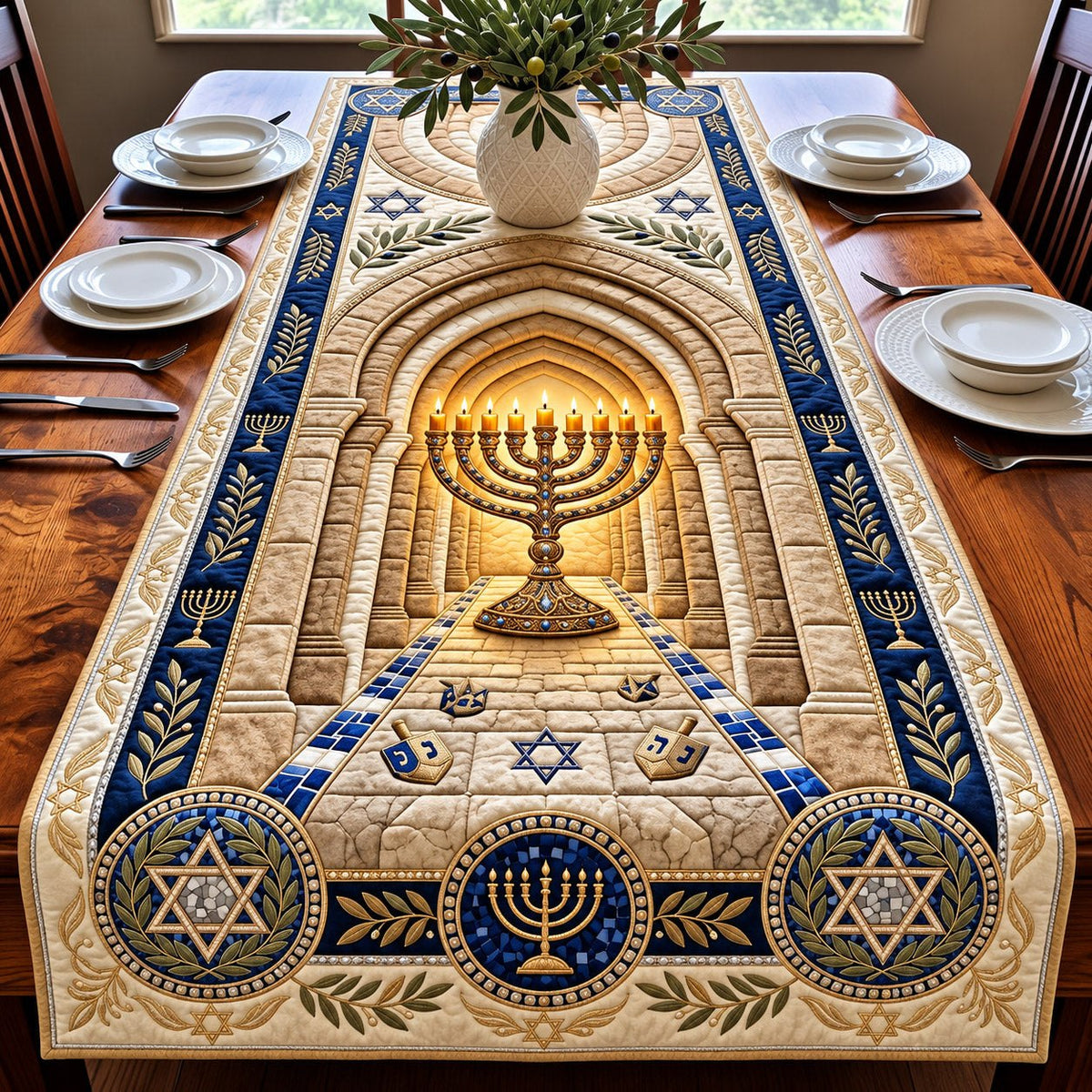 Menorah Archway Festival Lights Table Runner