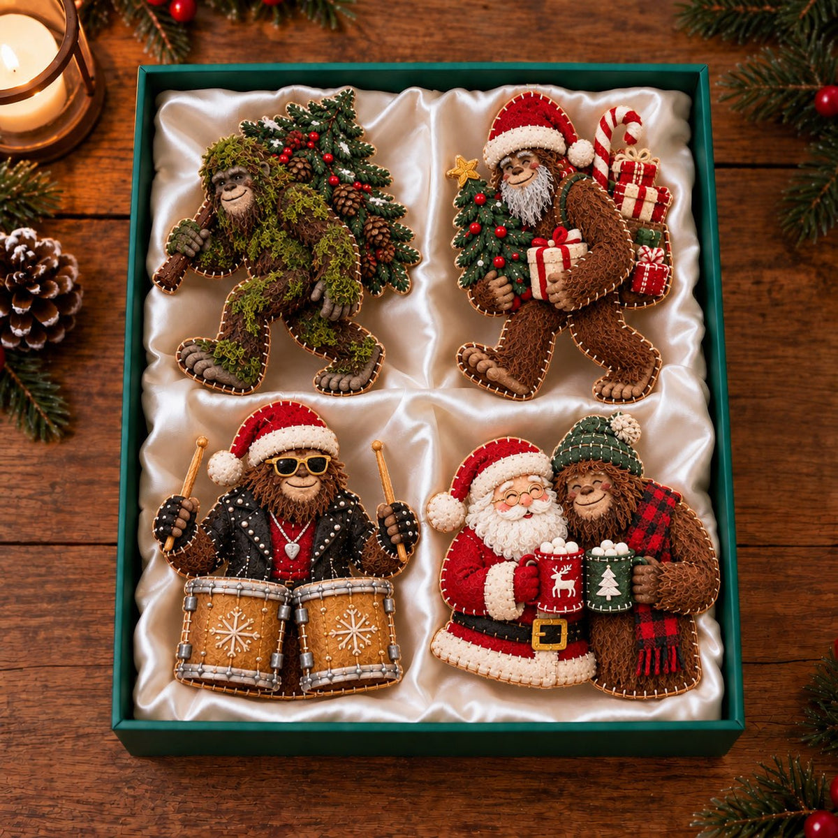 Drummer Festive Bigfoot Ornament Gift Set