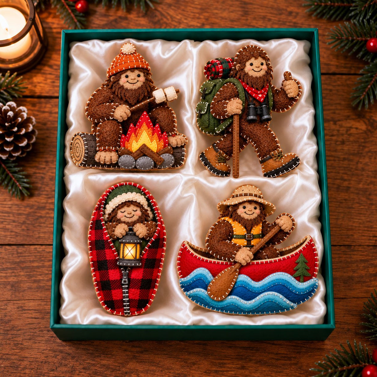Camping Canoe Festive Bigfoot Ornament Gift Set