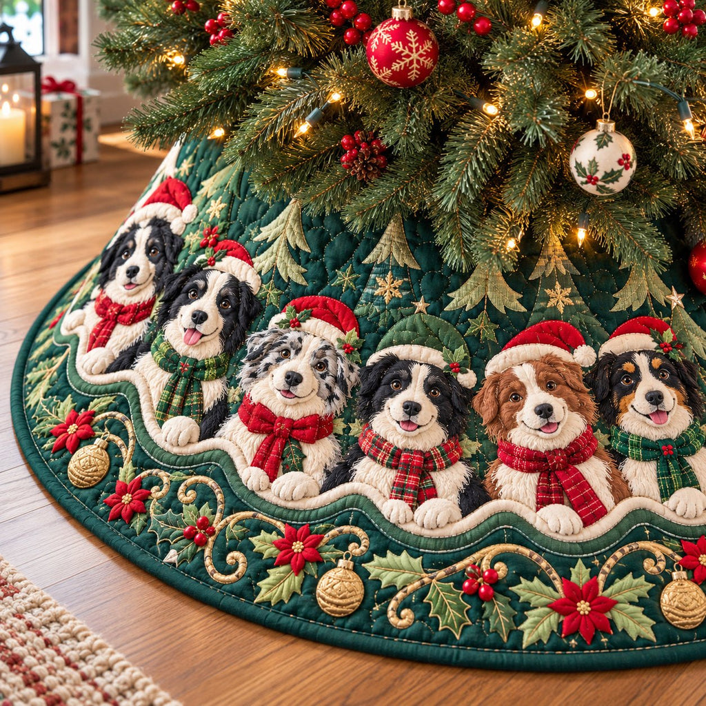 Festive Border Collie Christmas Tree Skirt