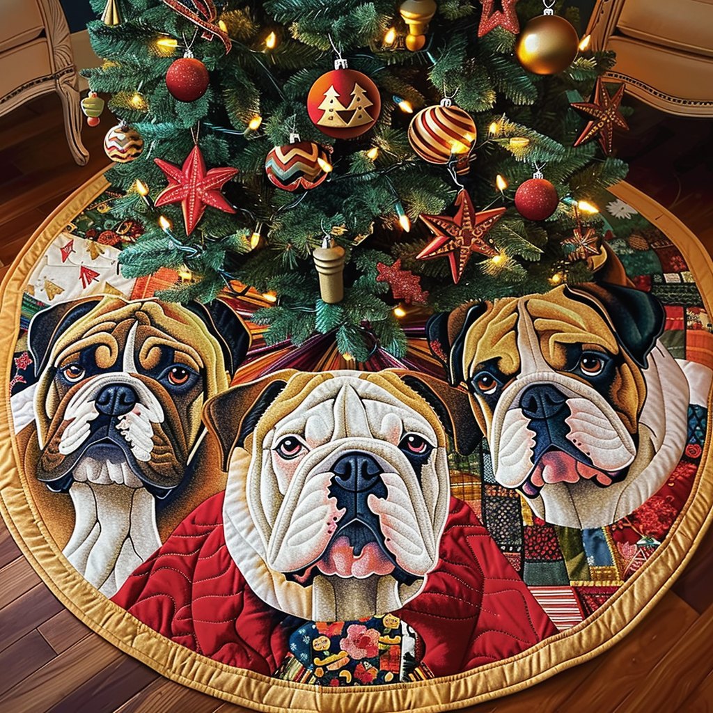 Festive Bulldog Fun Christmas Tree Skirt