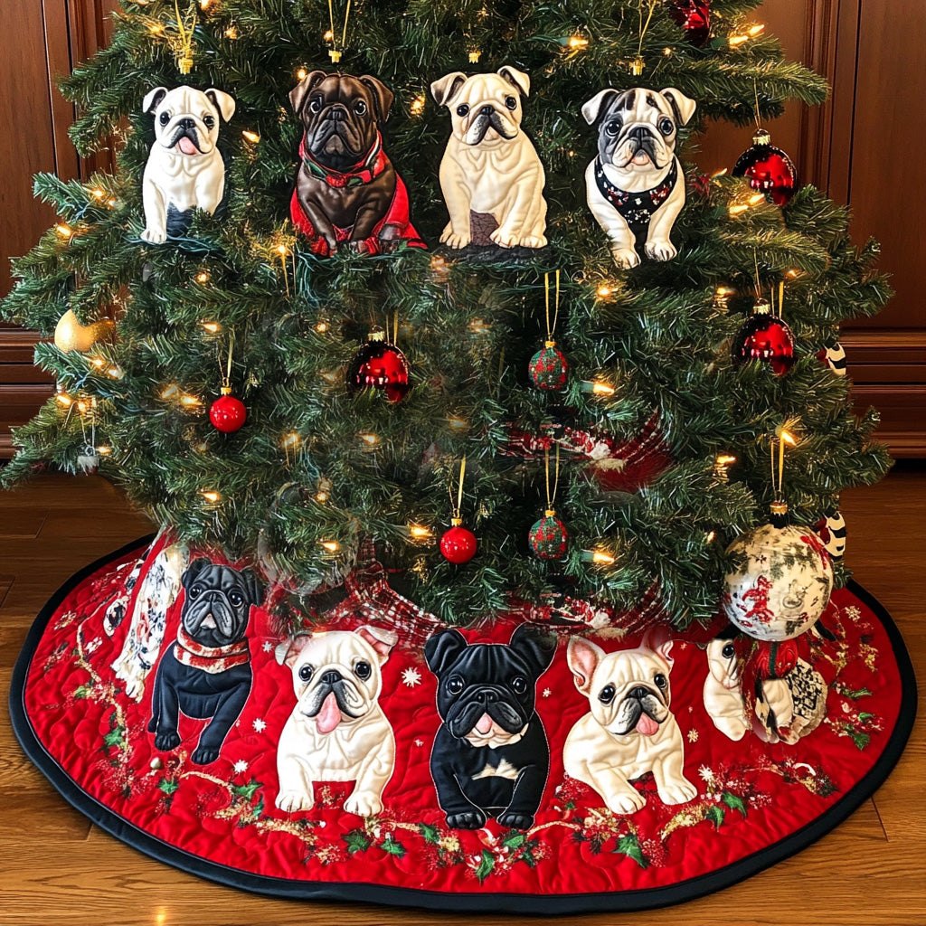 Festive Bulldog Christmas Tree Skirt
