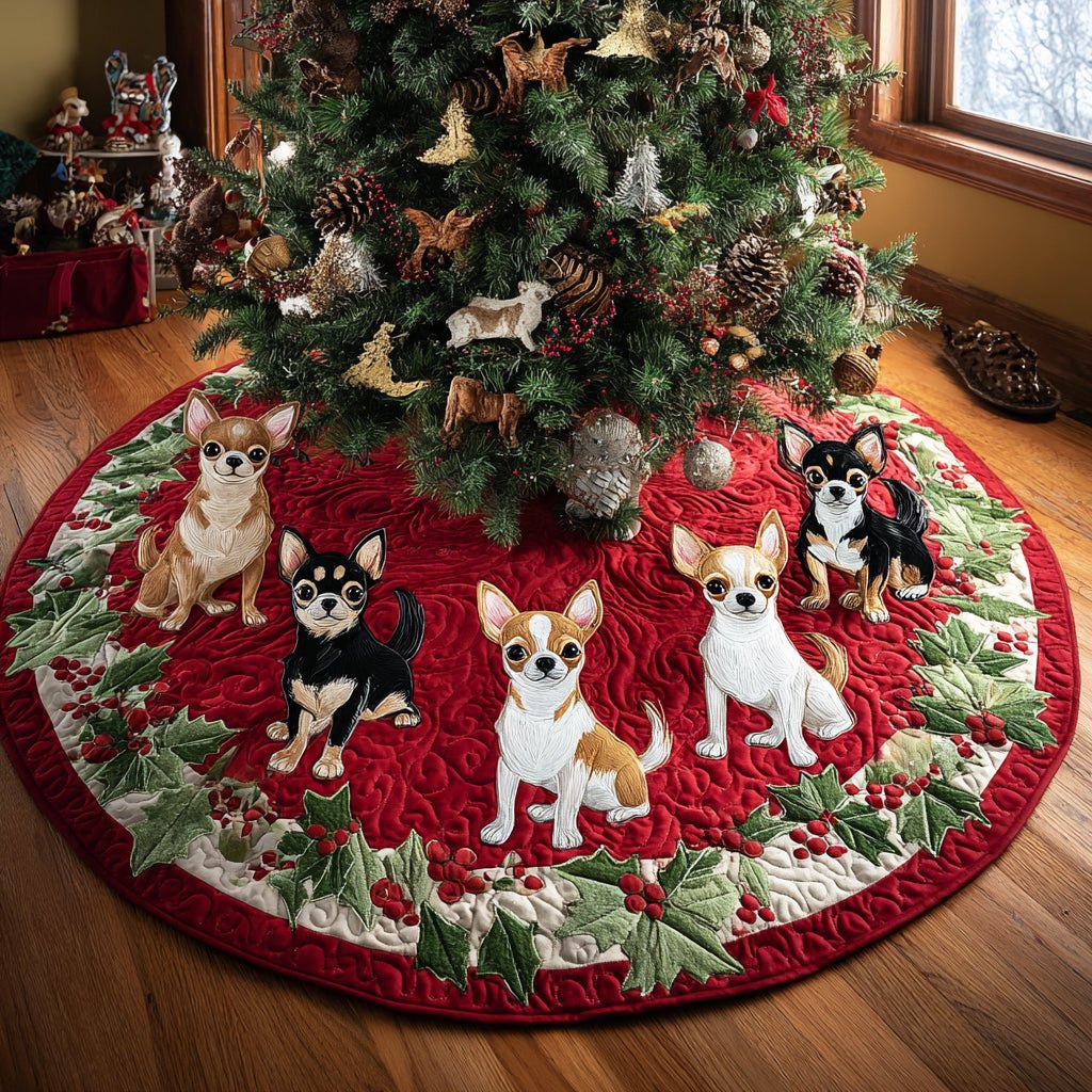 Festive Chihuahua Christmas Tree Skirt