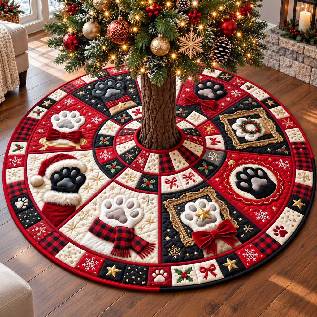Plaid Stocking Paws Christmas Tree Skirt