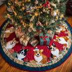 Corgi and Friends on Red Christmas Tree Skirt