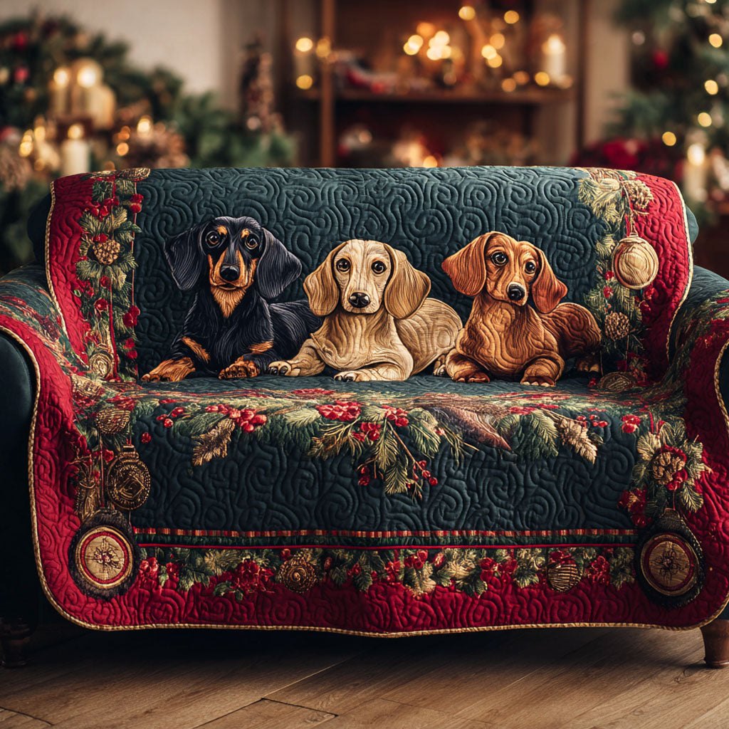 Festive Dachshund Delight Sofa Cover