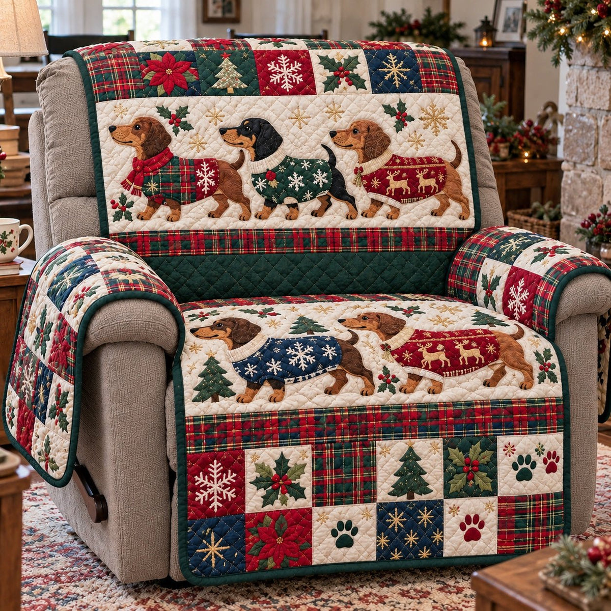 Festive Dachshund Sofa Cover