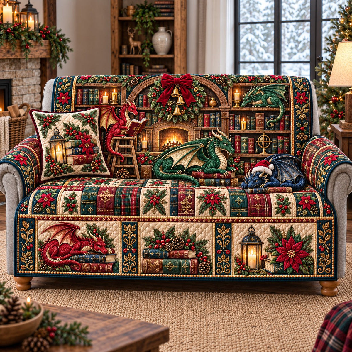 Festive Dragons Library Sofa Cover