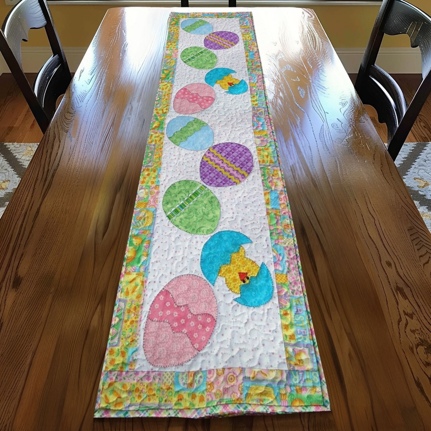 Pastel Eggs on a Cream Strip Table Runner