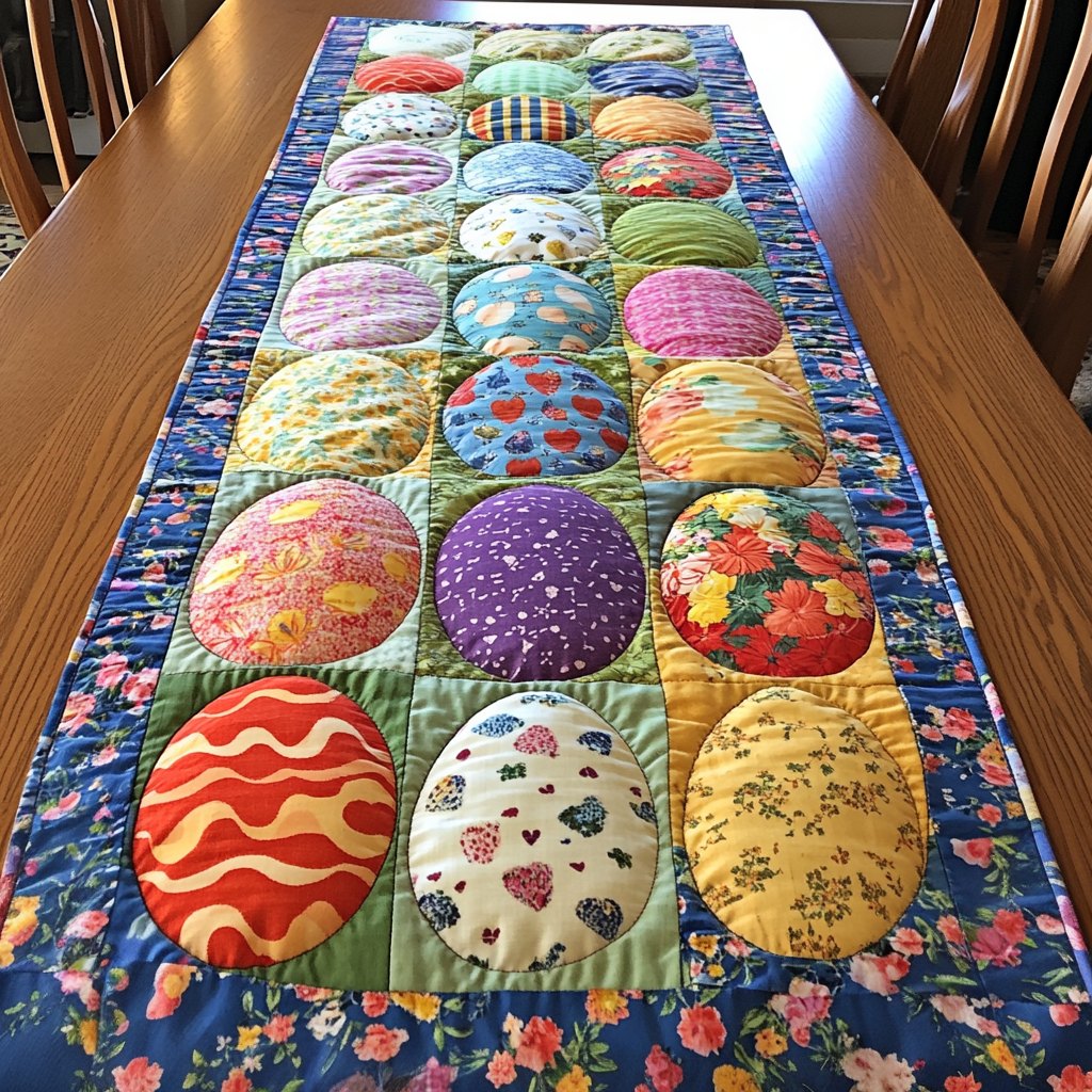 Patterned Eggs in Blue Blocks Table Runner