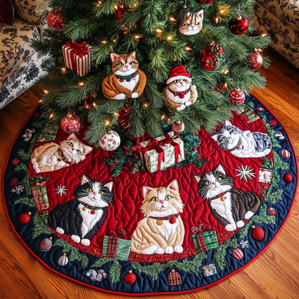 Christmas Cats and Presents Christmas Tree Skirt