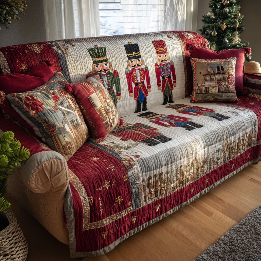 Nutcrackers on Red Patchwork Sofa Cover