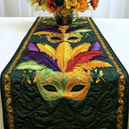Green Mask with Yellow Feathers Table Runner