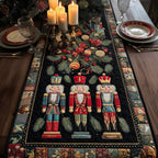Nutcrackers on Black with Holly Table Runner