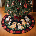 Puppy Litter in a Plaid Ring Christmas Tree Skirt