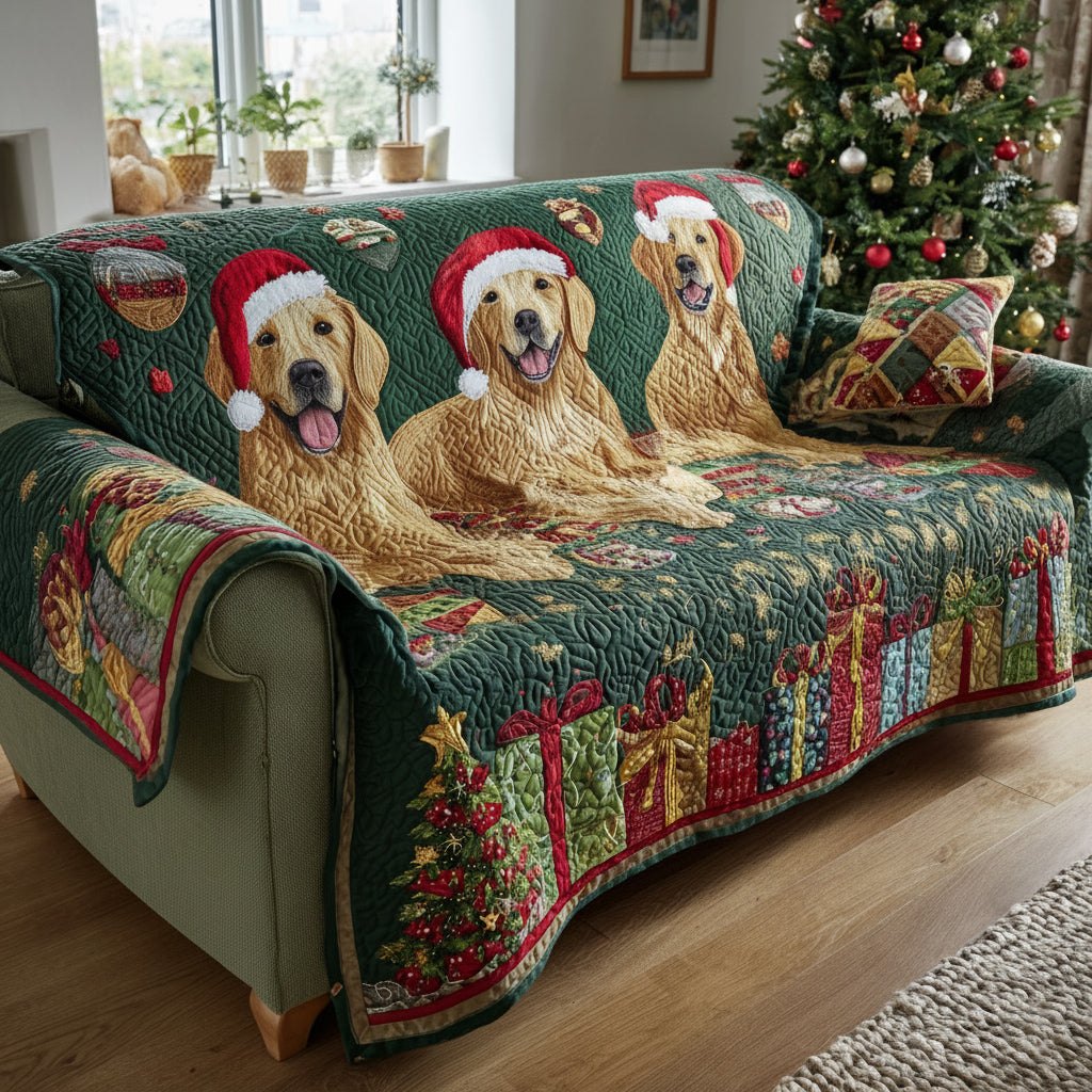 Festive Golden Retriever Sofa Cover