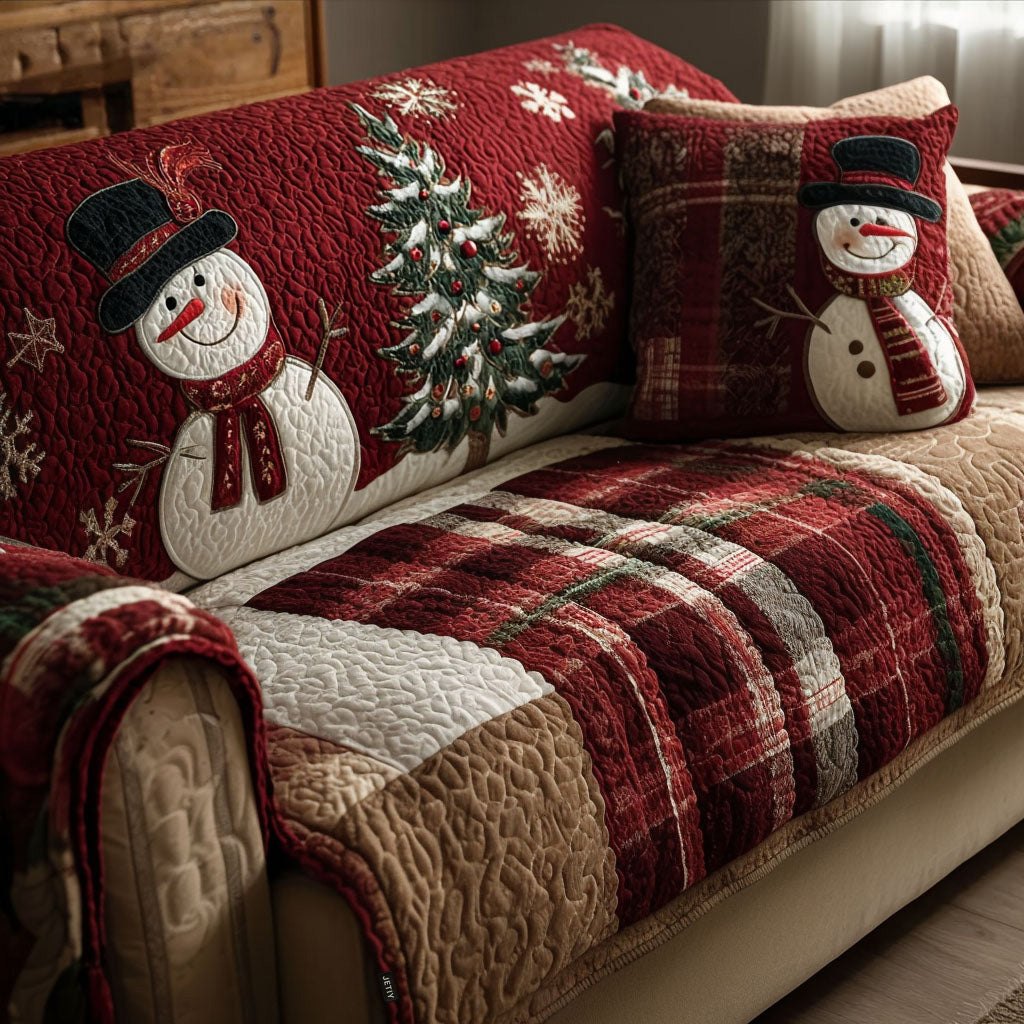 Snowman on Red Buffalo Plaid Sofa Cover