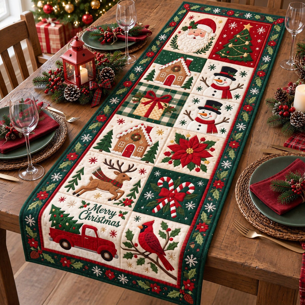 Festive Patchwork Cheer Table Runner