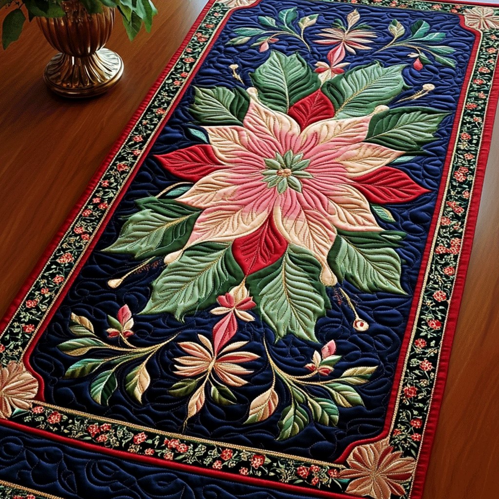 Festive Poinsettia Table Runner