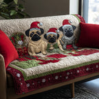 Festive Pug Trio Sofa Cover