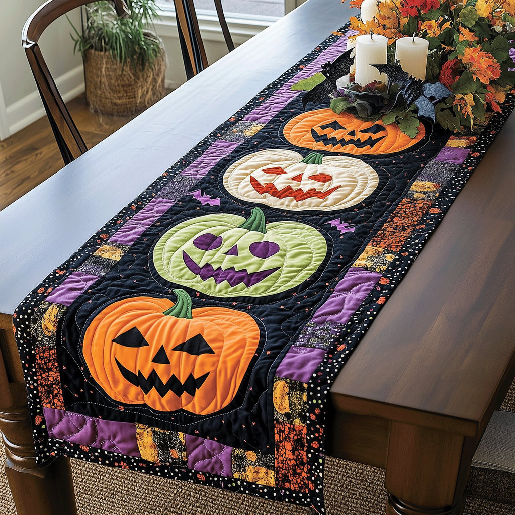 Jack O Lantern Blocks in Orange and Green Table Runner