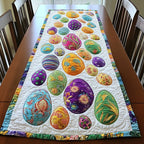 Festive Shells Colorful Eggs Scattered on Cream Table Runner