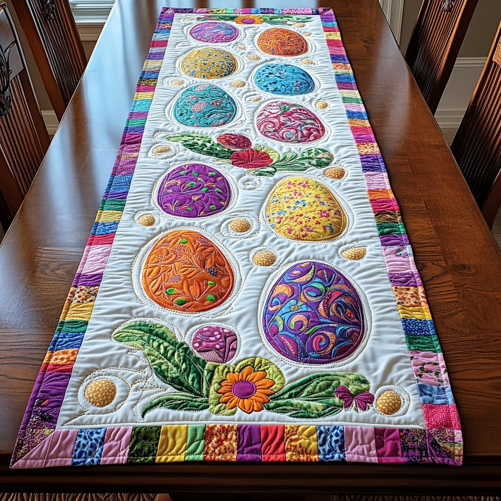 Bright Eggs with Rainbow Border Table Runner