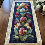 Folk Blooms and Eggs on Navy Table Runner