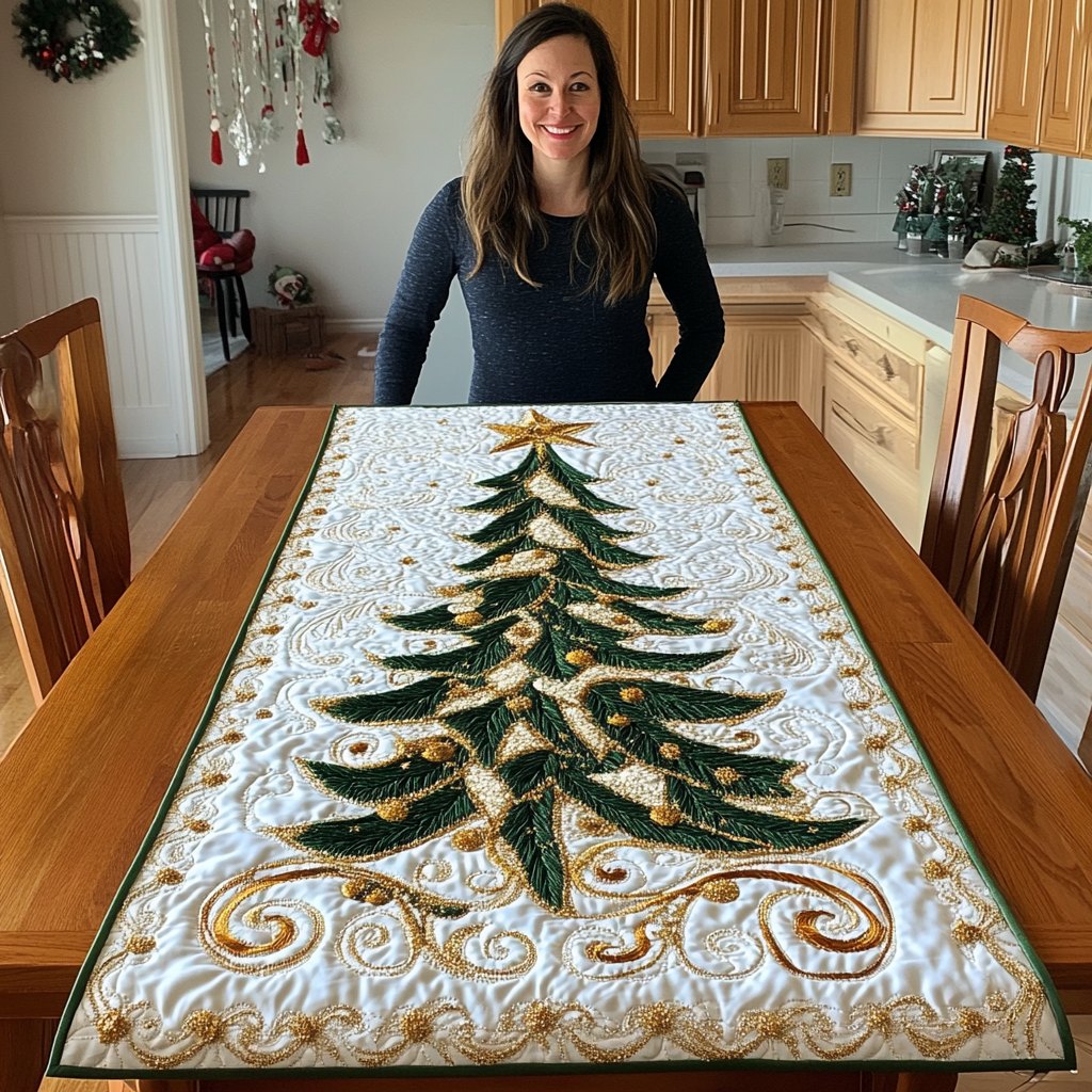 Green Tree with a Gold Star Table Runner