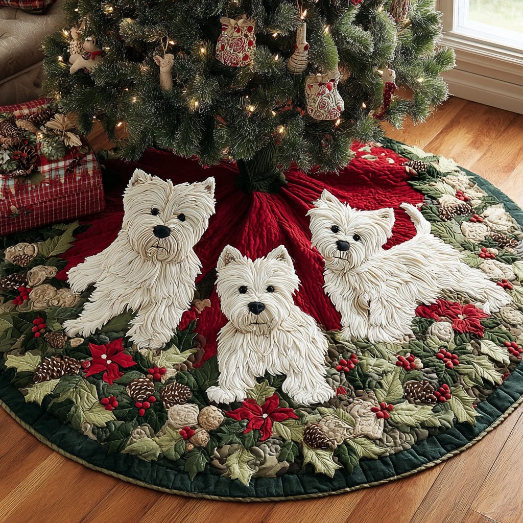 Westie Trio on Winter Red Christmas Tree Skirt