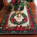 Wreath with Gold Bells and Red Bow Table Runner
