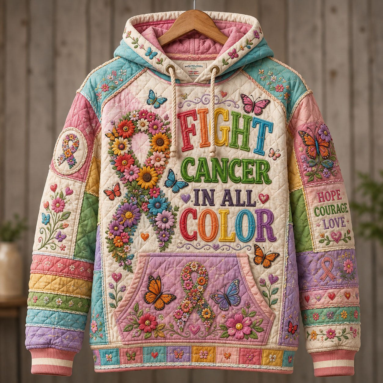 Fight Cancer Pastel Blooms hoodie, all-over print