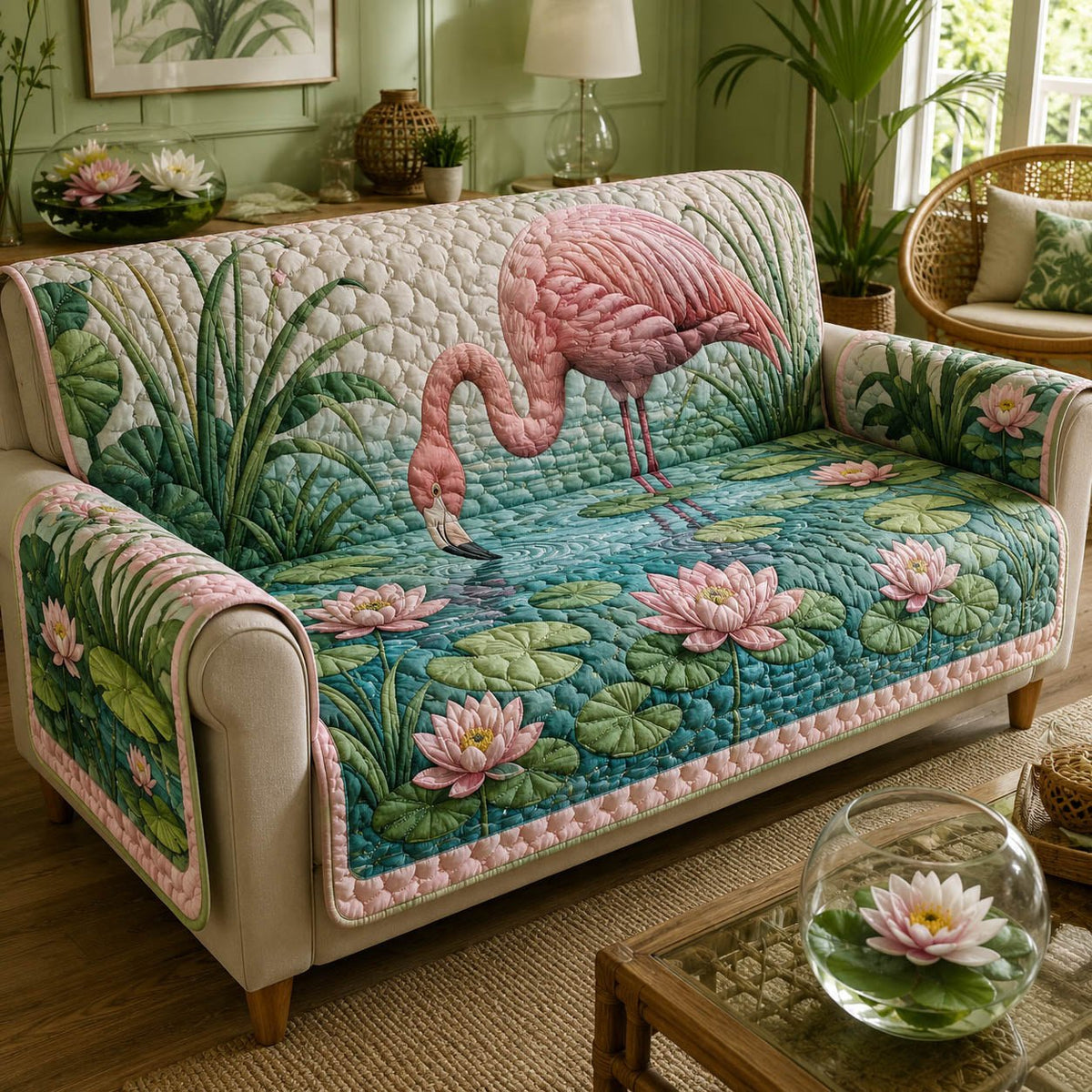Flamingos Among the Water Lilies Sofa Cover