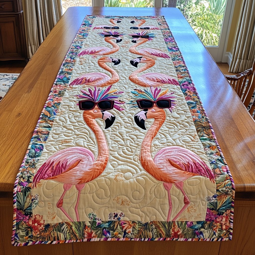 Flamingos Wearing Sunglasses Table Runner