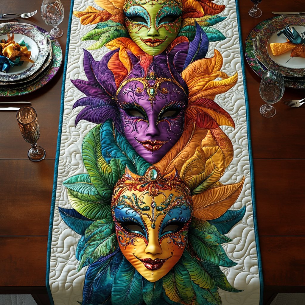 Purple and Gold Mask with Sunflower Table Runner