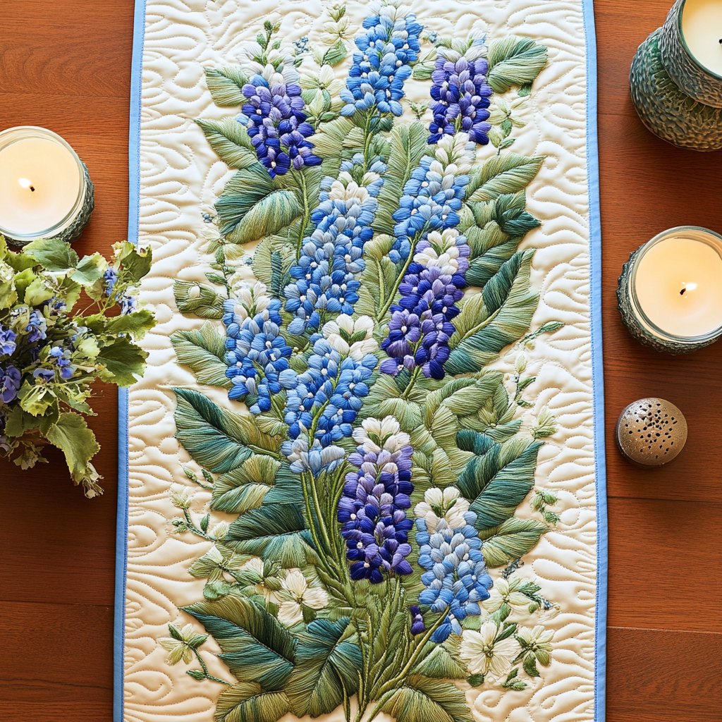 Tall Bluebonnets on Cream Table Runner