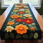 Orange Blossoms on Dark Green Table Runner
