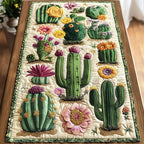 Cactus Row with Pink Flowers Table Runner