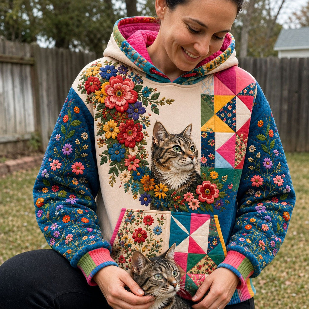 Floral Cat Portrait hoodie, all-over print
