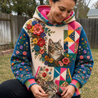 Floral Cat Portrait hoodie, all-over print