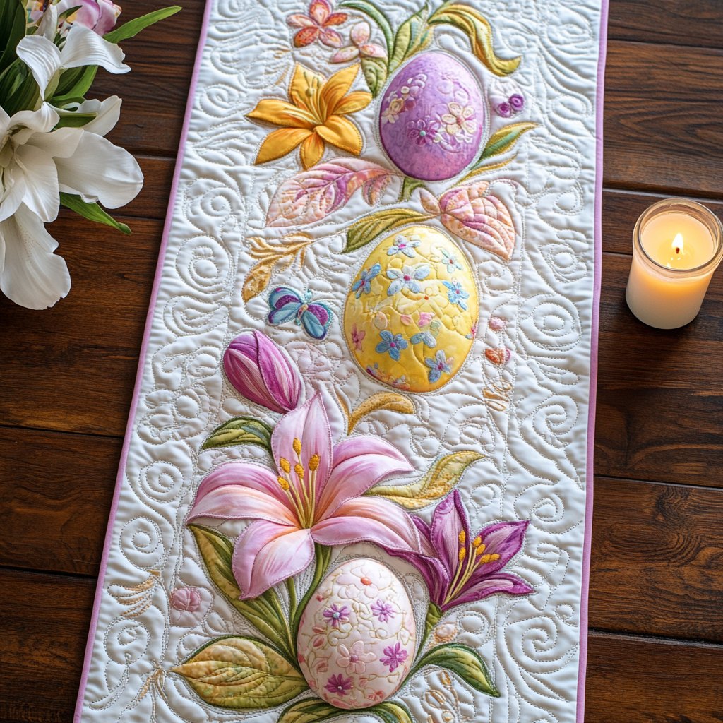 Pastel Lilies with Easter Eggs Table Runner
