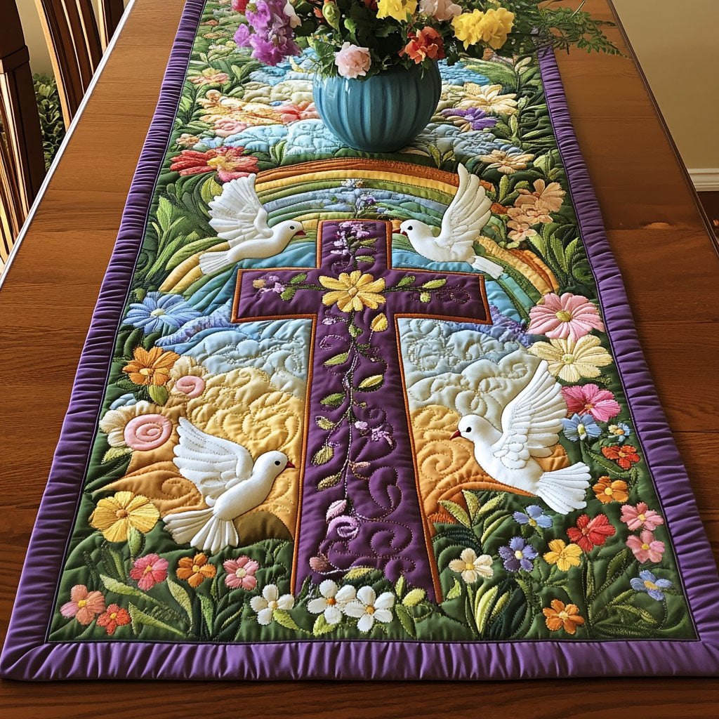 Floral Cross Rainbow Table Runner